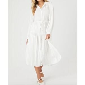 Forever 21 sheer white tie-front shirt long midi dress - large